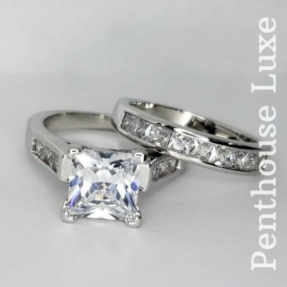 Diamond Wedding Ring Sterling Silver 2 Piece Set - Picture 2 of 5